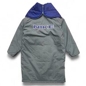 Vintage Nike Swoosh Split Hooded Long Puffer Jacket Parka Coat Green Navy L 90s